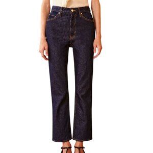 Ulla Johnson Denim Agnes Crop Jeans 24 Tigris Rigid Wash High Rise Straight Leg